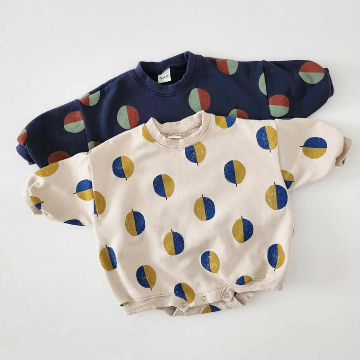 Newborn Baby Boys Girls Polka Dot Print Long Sleeve Tee Color Block Half Blue Half Yellow Shirt Toddler Autumn Wear