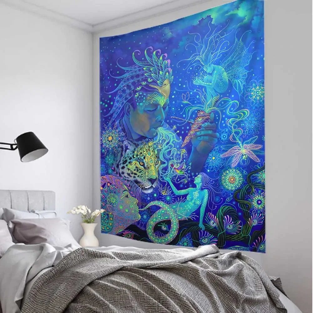 Psychedelic Character Art Tapestry Colorful Abstract Fantasy Anime Wall Hanging Boho Hippie Witchcraft Dorm Home Wall Decor