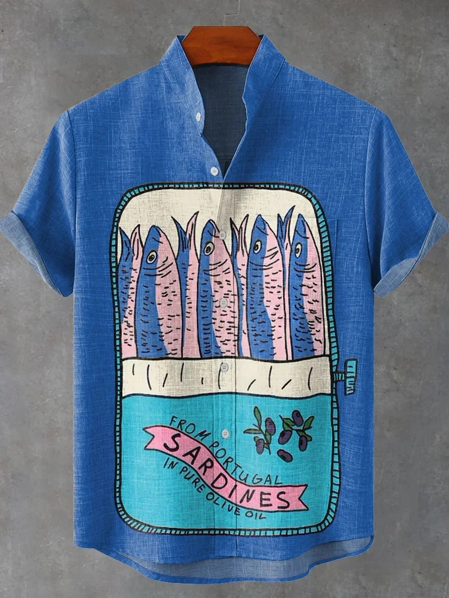 New Men's Ocean Fish Tropical Style 3D Printed Shirt Short Sleeve Lapel Basic Hawaiian Beach Vacation Party Shirt Outer Top