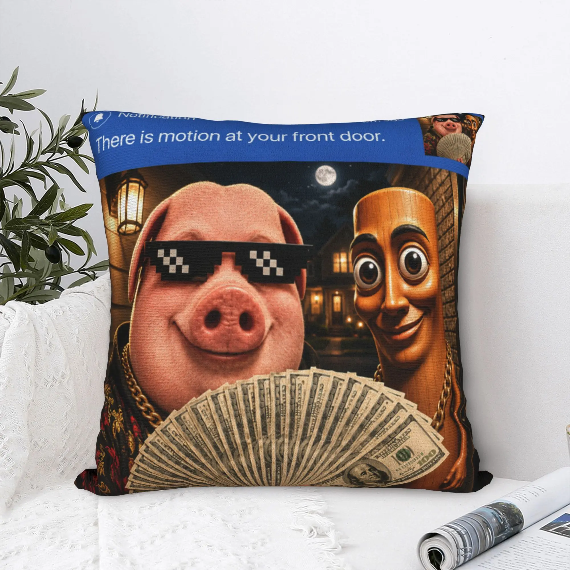 There is Motion at Your Front Door Tung Tung Tung John Pork Pillow Cover Pillow Case For Sofa Home Decor Print Pillowcases