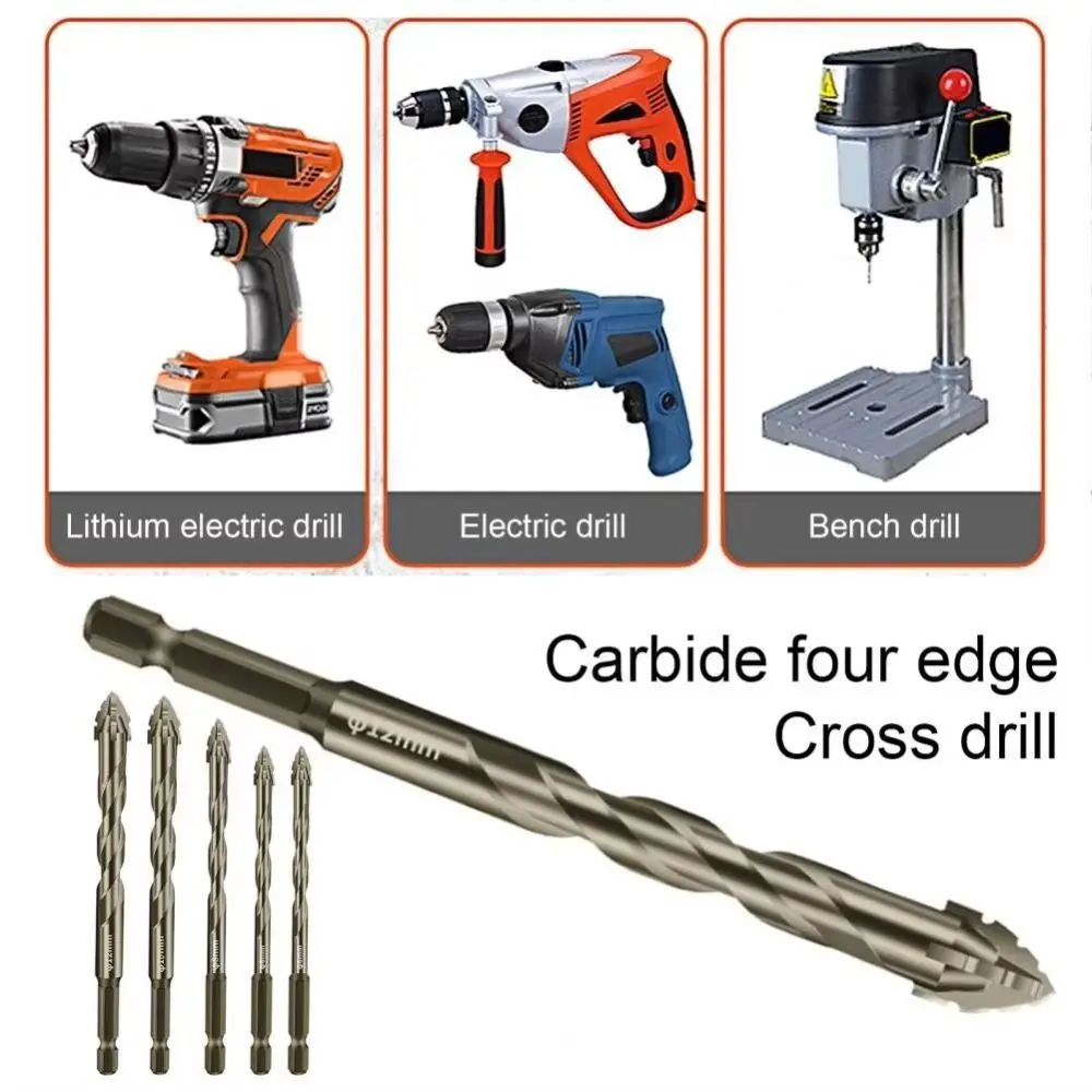 Four-Edged Eccentric Drill Bit Serrated High Hardness Tile Drill Bit Skewed Head Concrete Drill Bit Set Drilling Tool