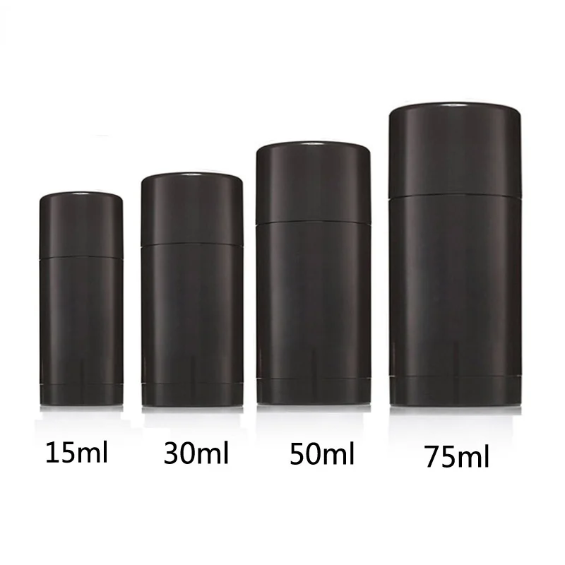 10pcs 15ml 30ml 50ml 75ml Empty Black Deodorant Bottle Twist Up Stick Tube Round Bottom Filling Stick Deodorant Container Travel