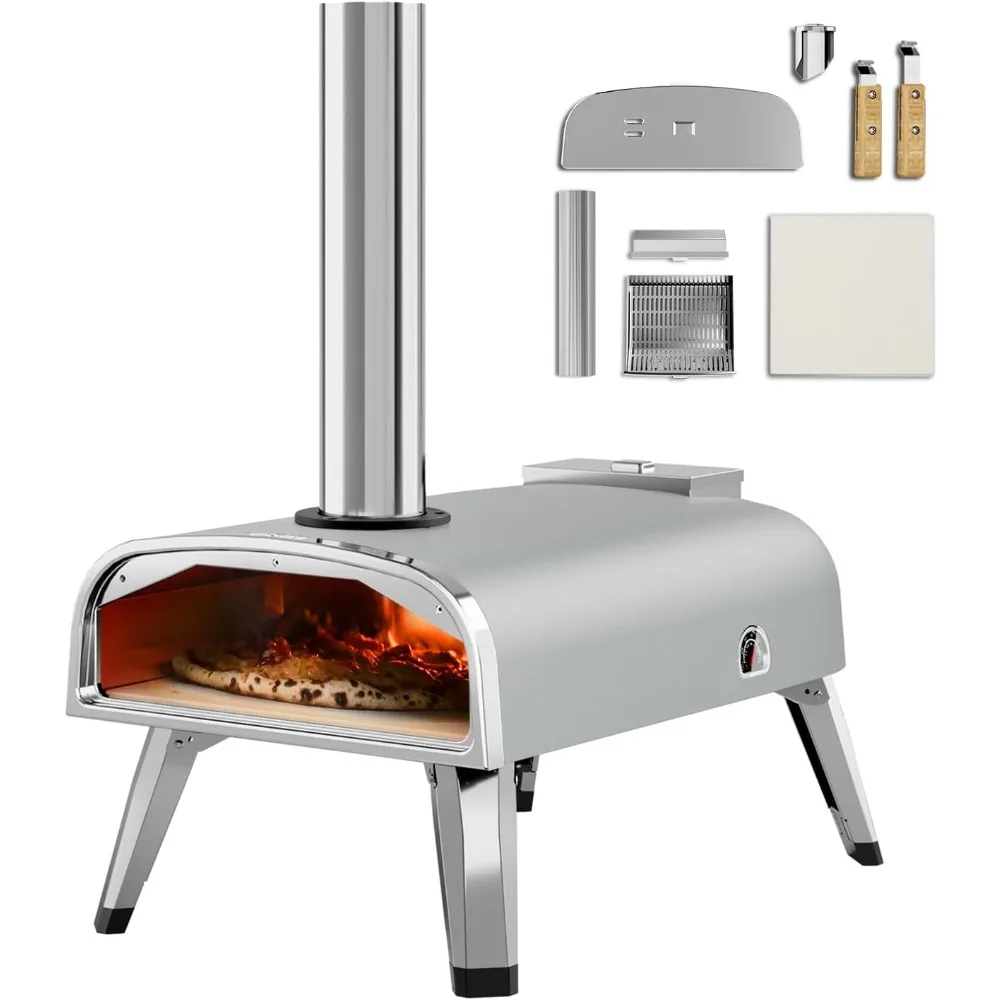 

Pizza Oven Outdoor 12" Wood Fired Pizza Ovens Pellet Stove for Outside, Portable Stainless Steel Oven for Backyard