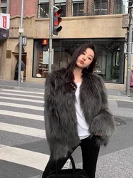 Young Women's Short  Fur Coat 2025 Winter Fashionable Eco-friendly Pile Jacket Korean Style V-neck Thickened Long Sleeve