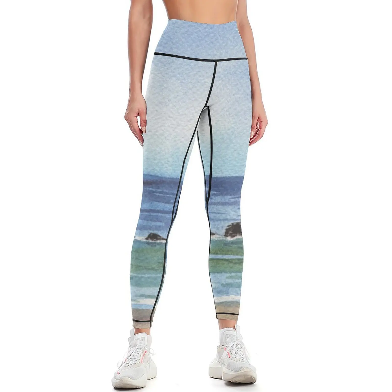 Seascape With Three Rocks Beach Art Leggings sportswear woman gym 2024 legging gym Fitness's gym clothes Womens Leggings