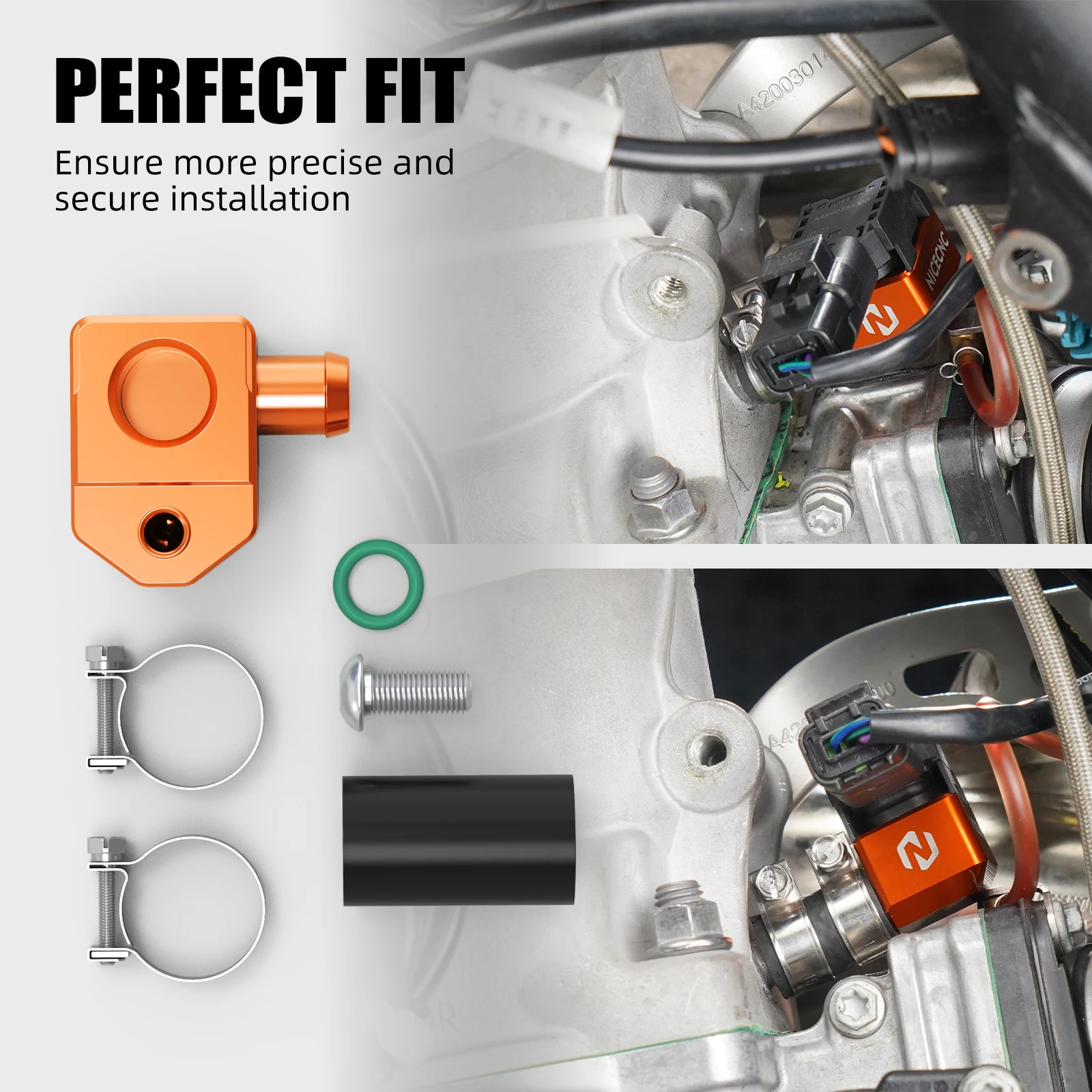 NICECNC KTM EXC 300 XCW 300 2024-2025 SX 125 XC300 2023-2025 TBI ハイフロー フューエルレール & クランクケース圧力センサーブラケット