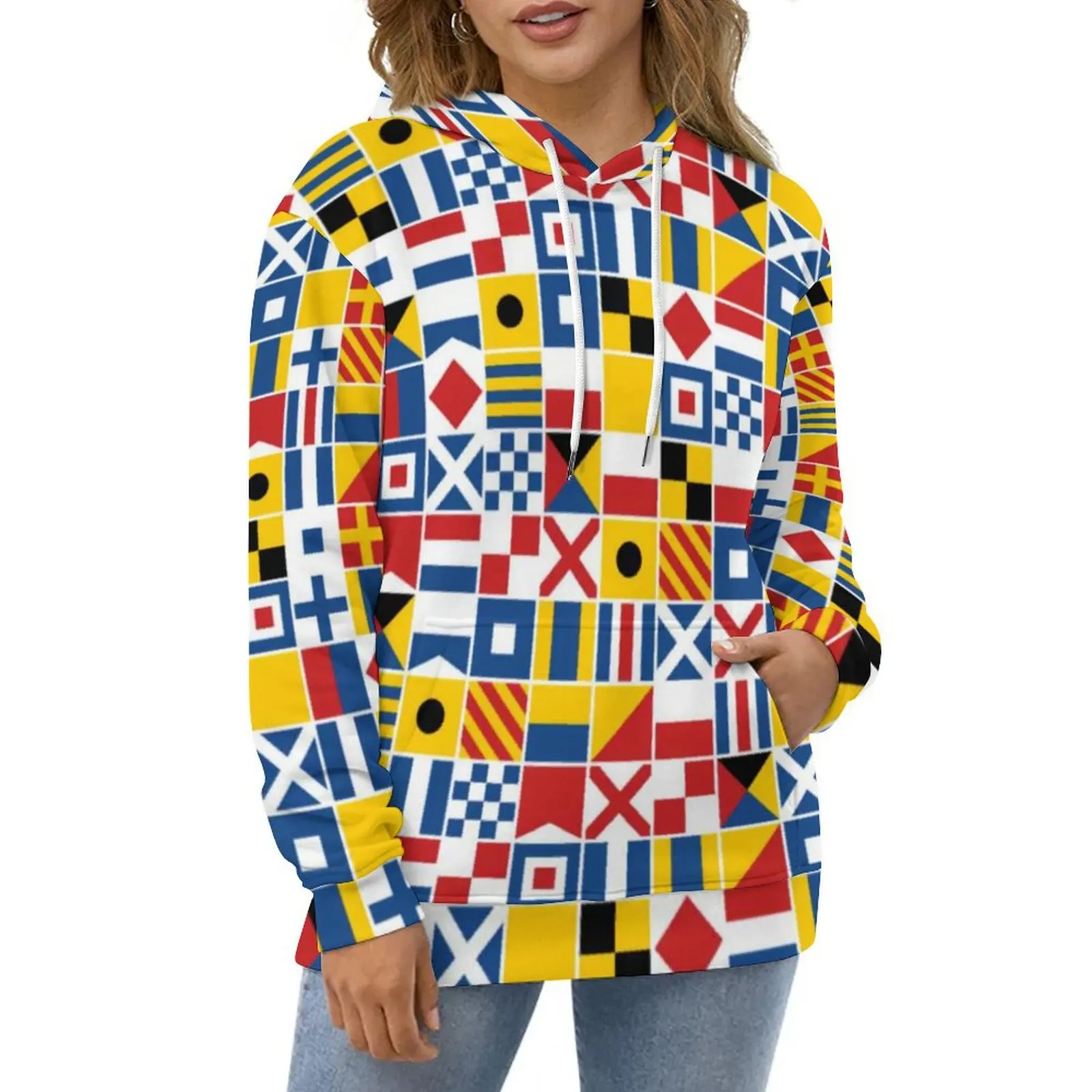 Nautical Signal Hoodies Colorful Flags Pattern Hip Hop Oversized Hoodie Ladies Long Sleeve Y2k Graphic Casual Sweatshirts