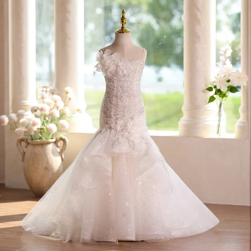 

Kids Girls Party Dress for Host Piano Performance Children Birthday Evening Gown Pageant Formal Celebration Flower Girl Dresses