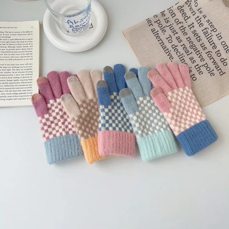 الشتاء النساء الدفء شاشة تعمل باللمس قفازات صوفية محبوكة لطيف جميل موضة شعرية سميكة عالية الجودة حماية البرد