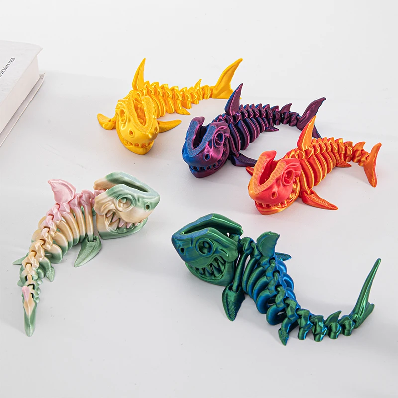 3D Printed Shark Ornament Printed Dragon Animals Ornament Desktop Decor Crafts Sculpture Figurines Halloween Christmas Gifts