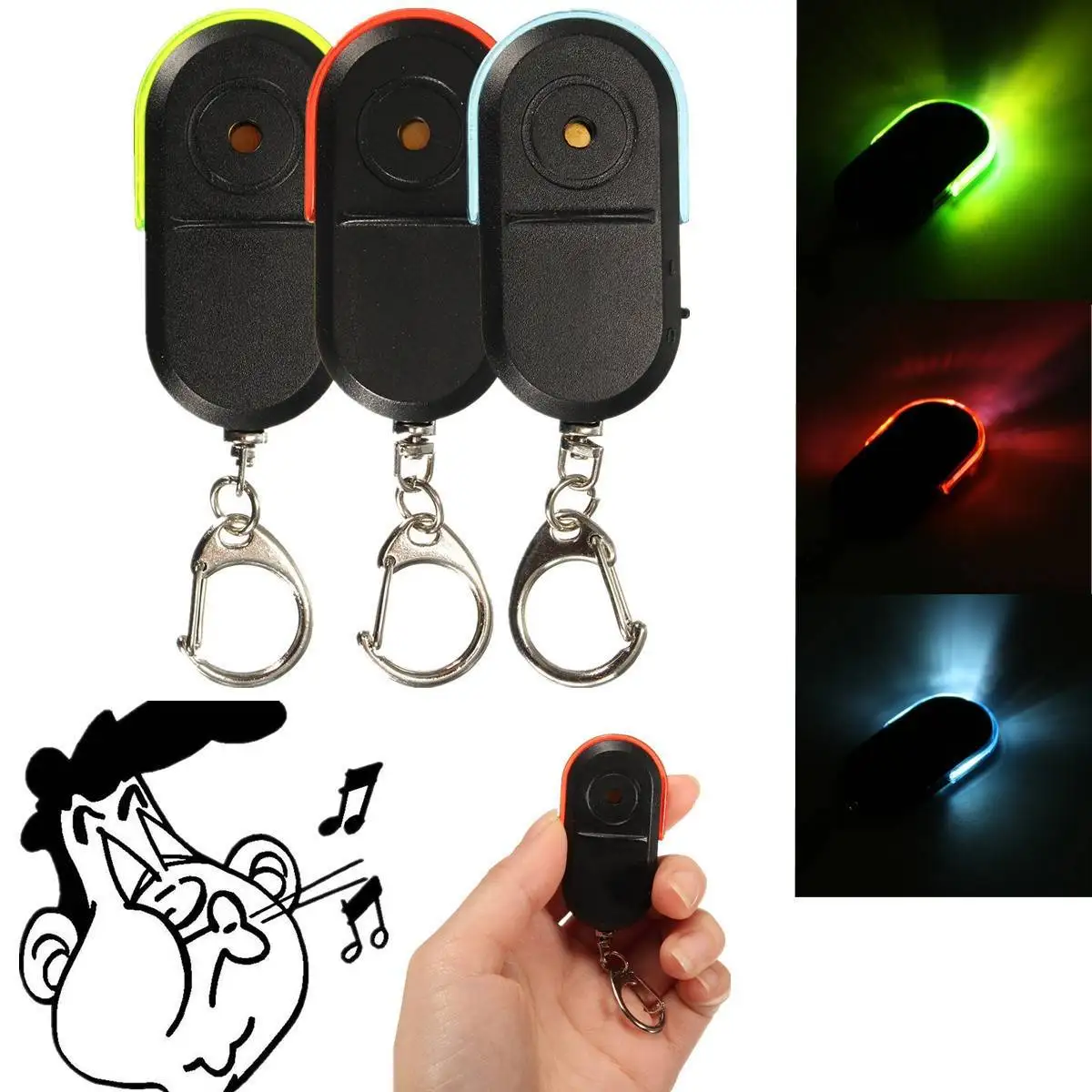 1/3 pces portátil localizador chave anti-perdido chaveiro com som e luz apito controle de som led chaveiro