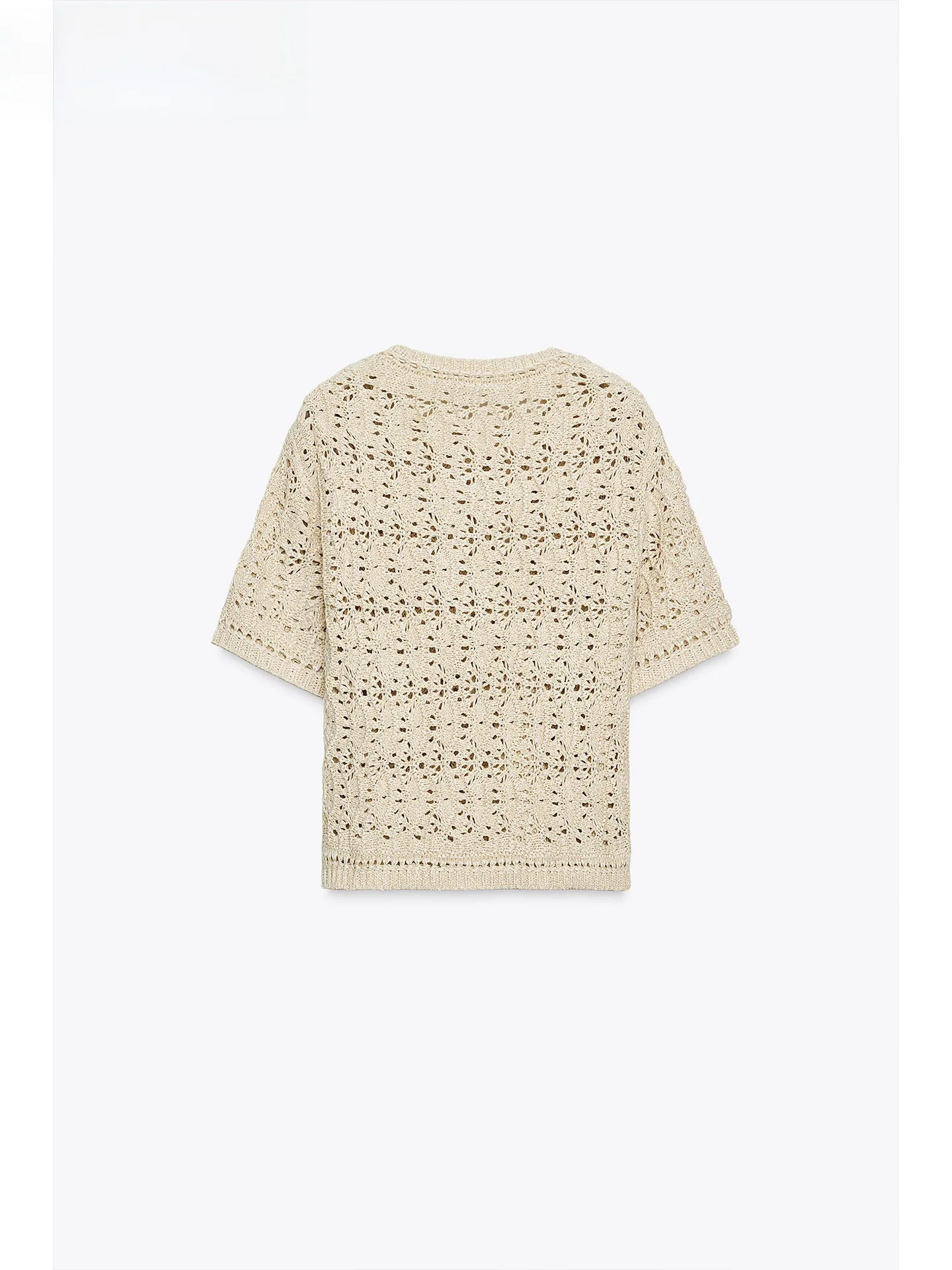ZAPRHA 2025 Sommer Neue Süße Sle Vielseitige Hohl Gestrickte runde Ne ort Sve Offene Strickjacke Oberbekleidung 808200