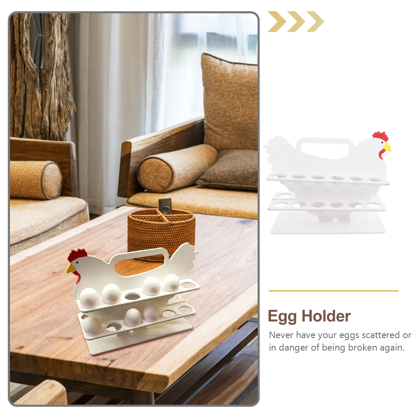 

1pc Storage Rack Chicken Shaped Desktop Organizer Practical Wood Egg Storage Rack Egg Holder Wood Stand White