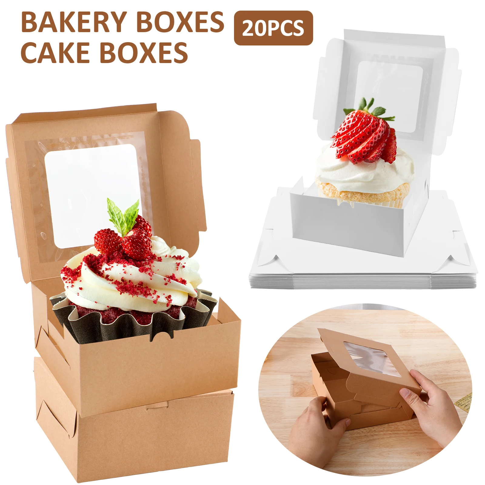 20Pcs Bakery Boxes Paper Cake Boxes Single Cookie Boxes Clear Window Multipurpose Bakery Gift Packaging Boxes Pastries Cookie