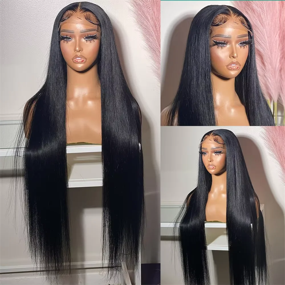

Natural Black Straight Human Hair Wigs 13x6 HD Lace Frontal Wig PrePlucked 220% Density 360 Lace Front Human Hair Wigs For Sales
