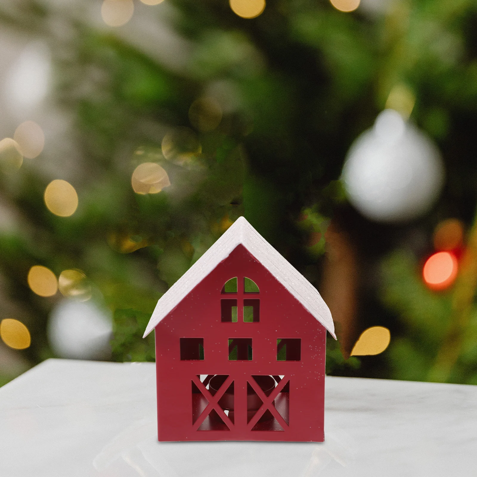 

Handmade Christmas Snow House Ornament Sturdy Iron Desktop Village Decor for Living Room Office Hotel Shop Festival Atmosphere