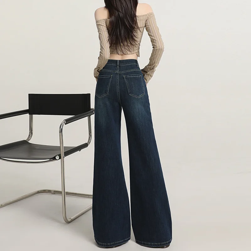 American Style Dark Blue High Waisted and Velvet Slimming Bell Bottom Pants for Women's Autumn New Fashion, Non Stick Leg Slight view 4