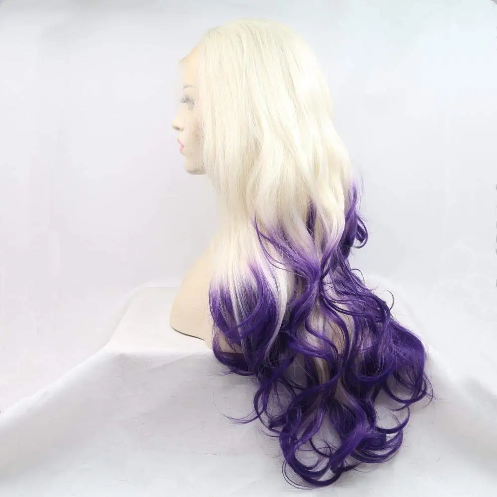 Long Blonde to Purple Ombre Lace Front Wig for Women Body Wave Heat Resistant Synthetic Hair Two Tones Color Wig