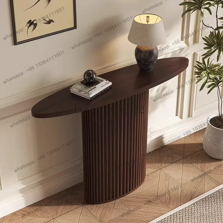 

Новый прихожий стол в китайском стиле из цельного дерева. Современный простой овальный стол для прихожей.