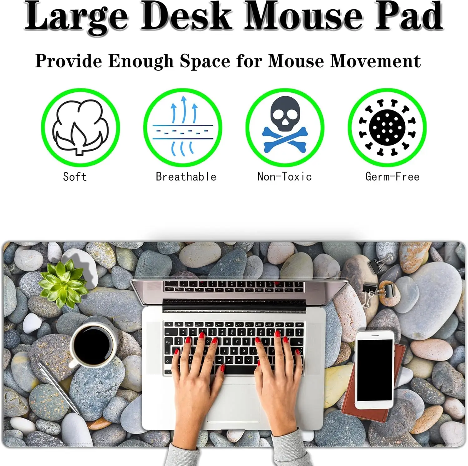 Cobblestone XXL Gaming Desk Mat – Waterproof Mouse Pad with Stitched Edges & Non-Slip Base for Work, Gaming & Home