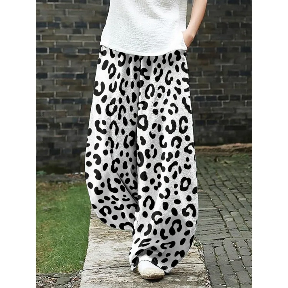 

Женские широкие брюки с леопардовым принтом в стиле ретро, свободные повседневные брюки в стиле бохо, уникальные модные удобные длинные брюки с животным узором