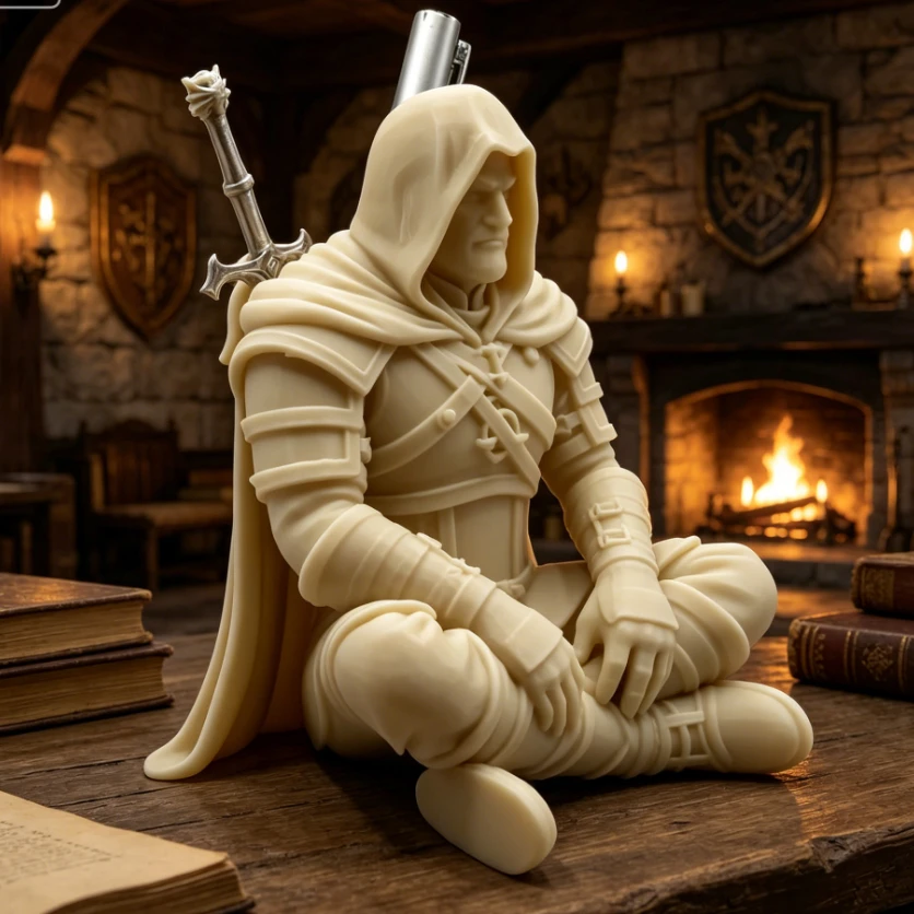 3D Printed Medieval Wizard Pen Holder Desktop Ornament Wizard Knight Statue Office Desk Decor Stationery Organizer Unique Gift