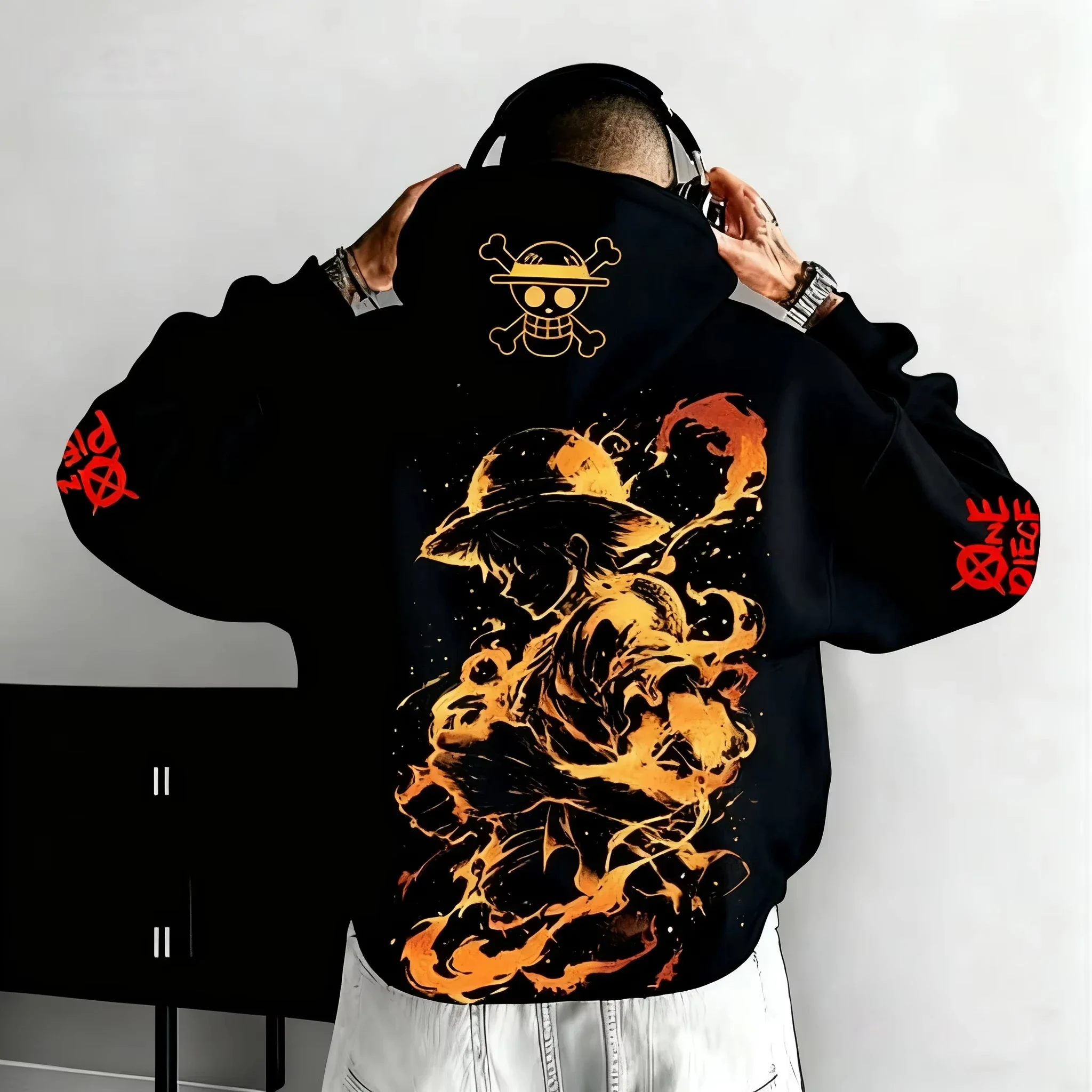 

One Piece Anime Co-branded Men's Hoodie 2026 Spring/Autumn New Street Hip Hop Trend Y2K Casual Loose Parent Child Sweater Top