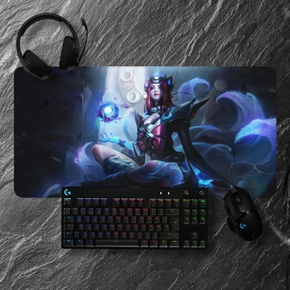 Bantalan Mouse anti selip, bantalan Mouse Pad besar anti selip, matras Gaming, bantalan tulis Keyboard untuk LOL Ahri