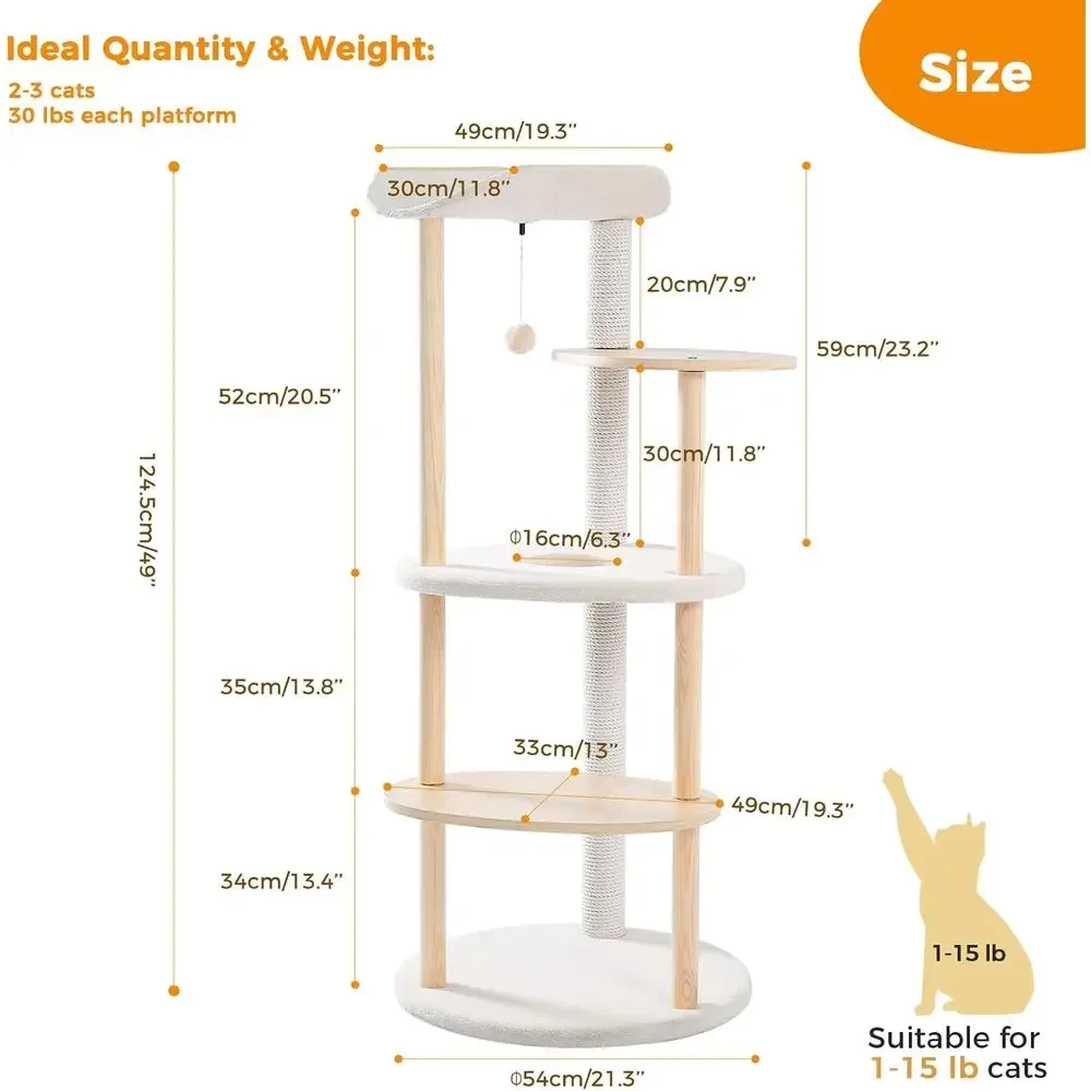 5-Level Beige Indoor Cat Tree Tower with Sisal Scratching Posts