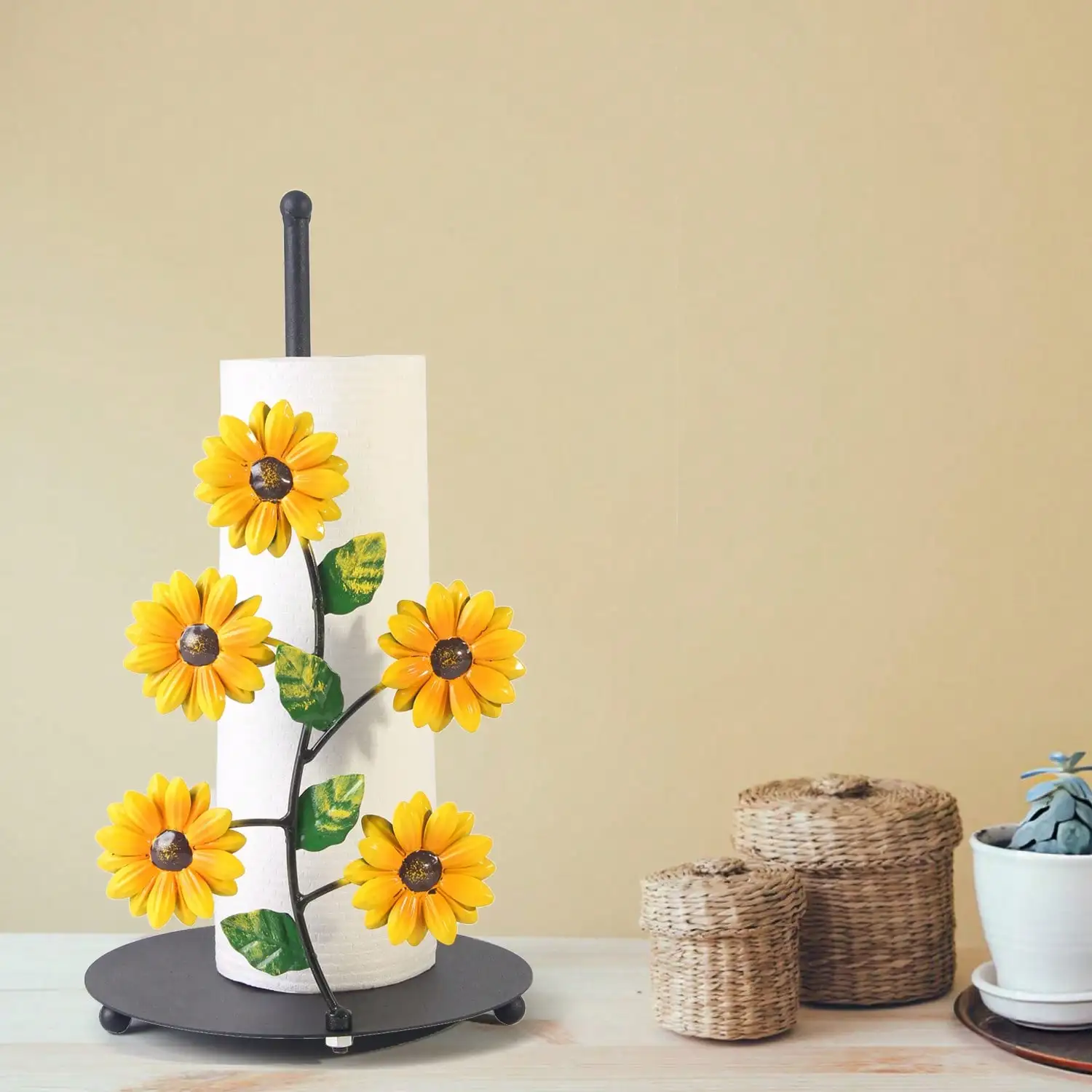 

Sunflower & Butterfly Iron Paper Towel Holder - Decorative Kitchen Roll Storage Rack