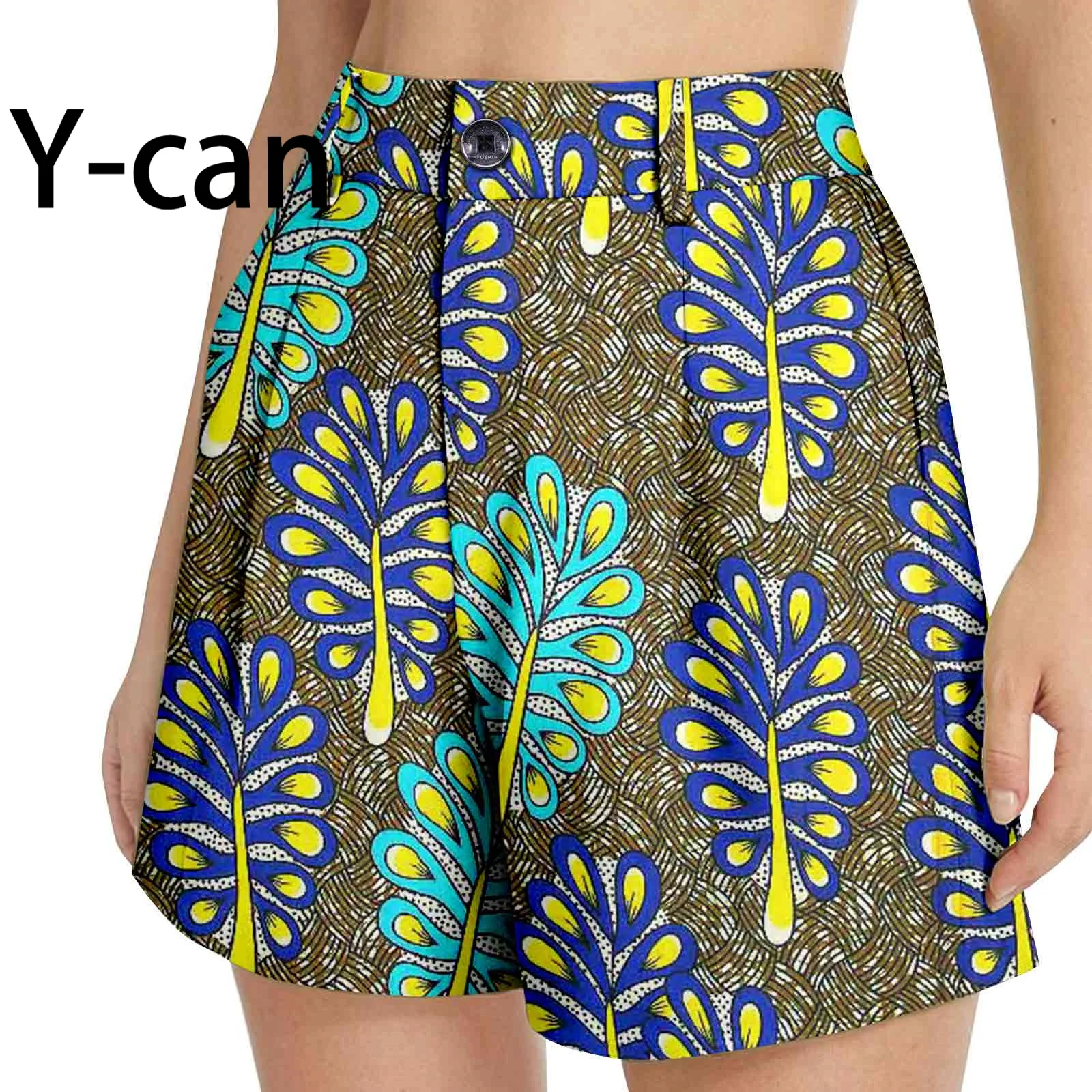 African Women‘s Shorts Summer New Fashion High-Waisted Shorts Dashiki Ankara Print Women\'s One-Button Female Shorts 2421003