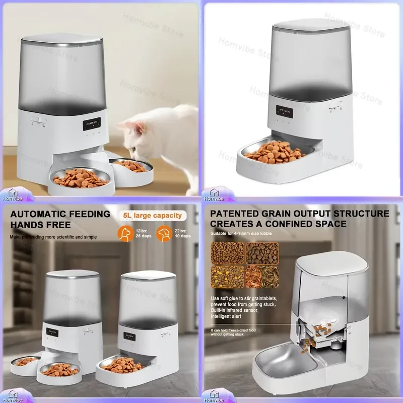 

Automatic Timed Pet Feeder Battery Powered Stainless Steel Plastic Food Dispenser App Controlled Smart Feeding Bowl for Cats