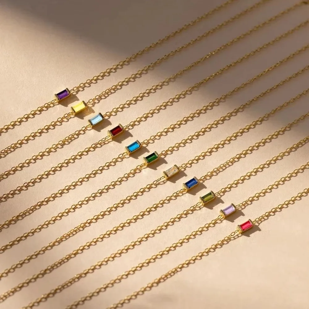 Fashion Square Zircon Birthstone Bracelet Stackable Sparkling Gold Plated Bracelet Copper Colorful Minimalist Bracelet Daily