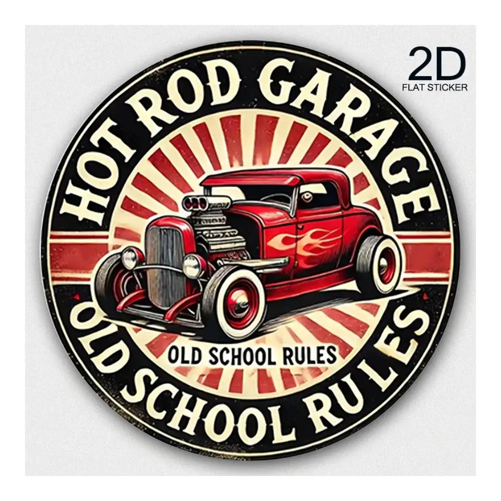 Hot Rod Garage Old School Design 2D Vinyl Sticker For Cars, Laptops, Windows, Doors, Fridges, Water Bottles