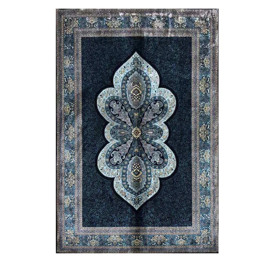 Hand Knotted Silk Carpets for Living Room Blue Colour Bedroom Rug Size 5'X7'