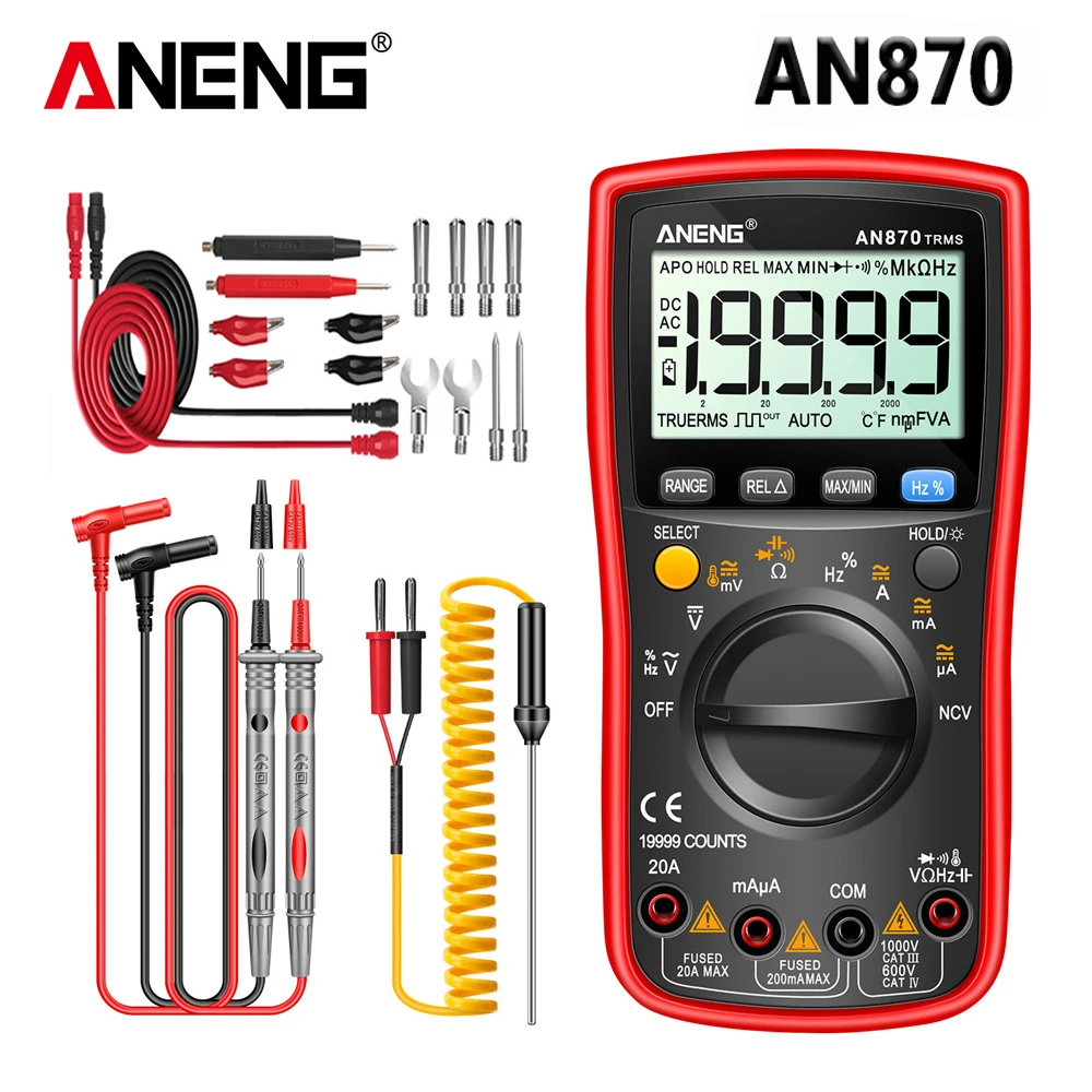 ANENG AN870 Profesional Digital Multimeter 19999 Counts True Rms AC/DC Voltage Current NCV Transistor Accurate Auto Range Tester