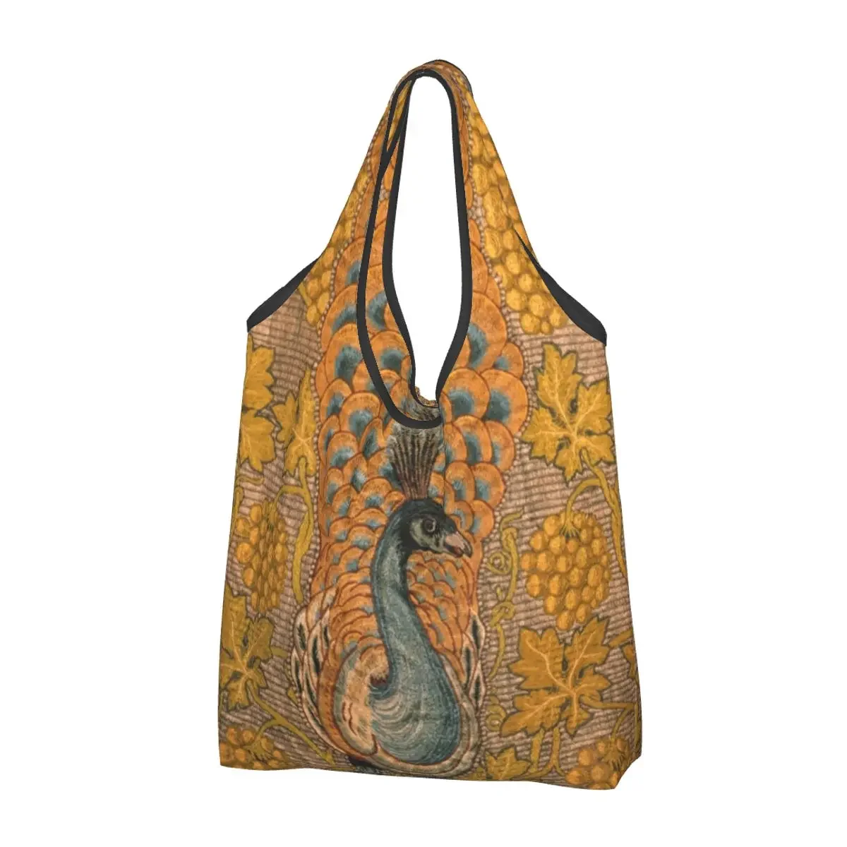 Custom William Morris Peacock And Vine Detail Shopping Bags Portable Big Capacity Grocery Bohochic Vintage Shopper Tote Bags