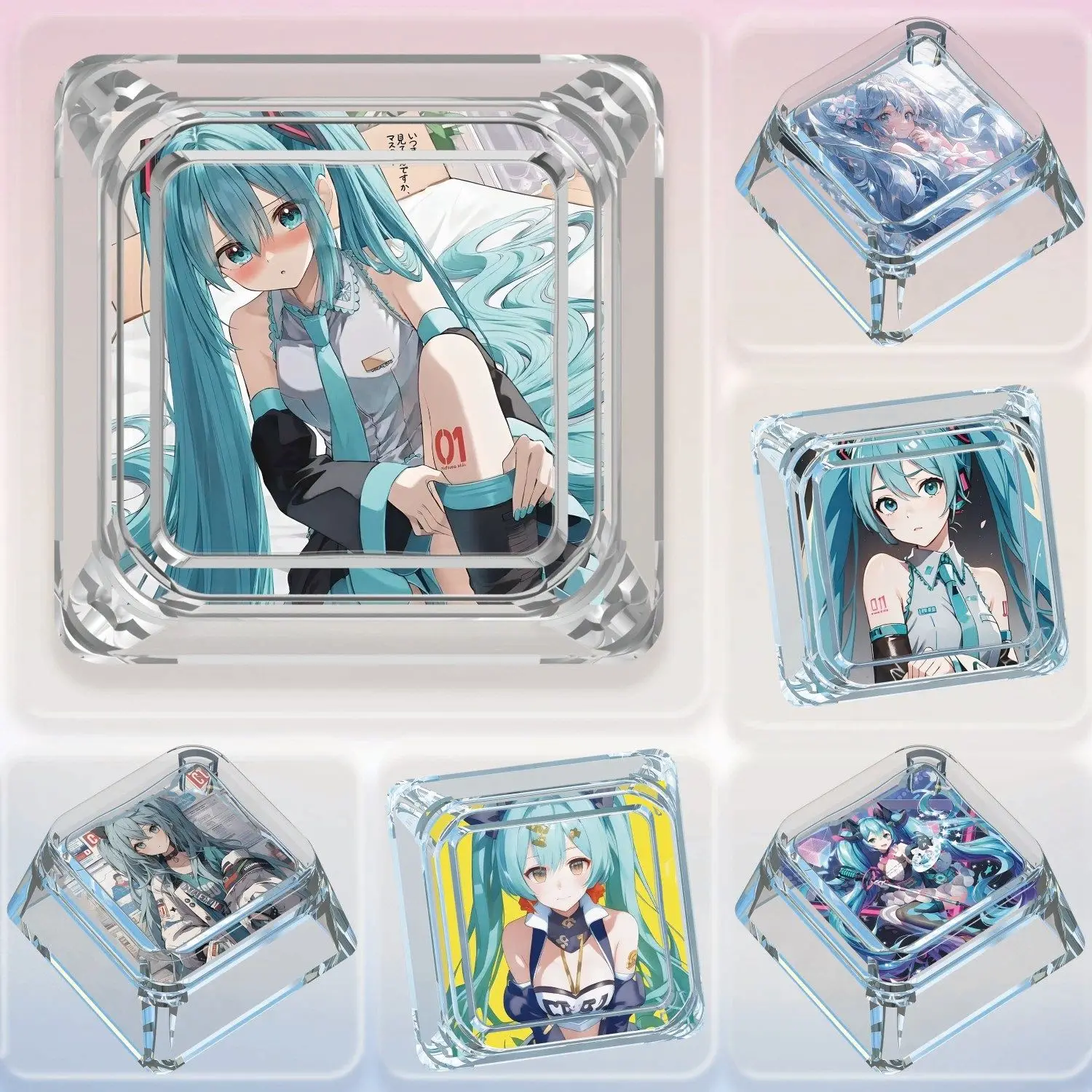 Cartoon Miku Mechanical Keyboard Personalized Keycaps Cross Axis Body Miku Cute Keyboard Cap Transparent Keycaps Anime Gift Toys