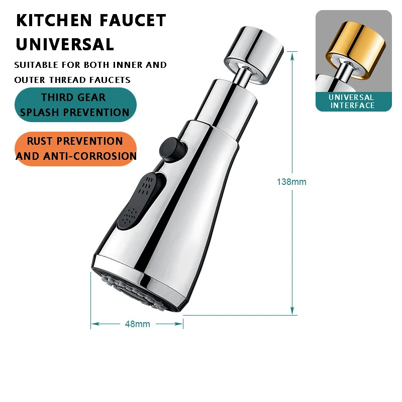 TMOK 360 ° Rotating Faucet  3 Adjustment Modes Kitchen Faucet Extender Universal Kitchen Accessories