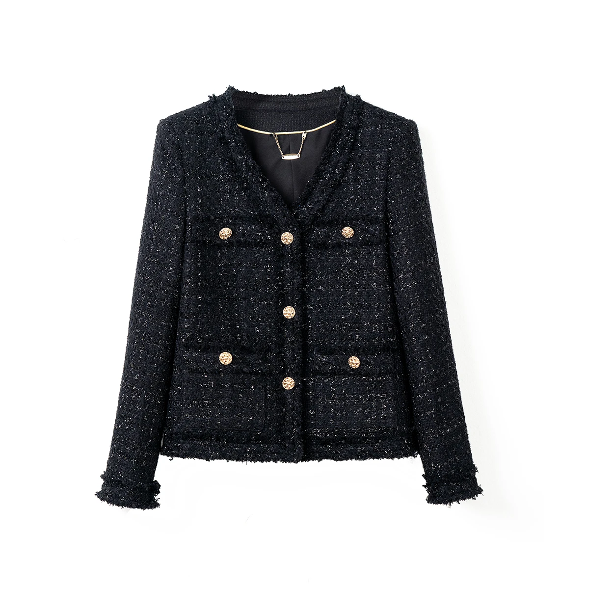 

Новый стиль, богатство, элитная черная блестящая шелковая кисточка, маленькая ароматная стильная куртка, шерстяной светский топ с крупным цветочным принтом