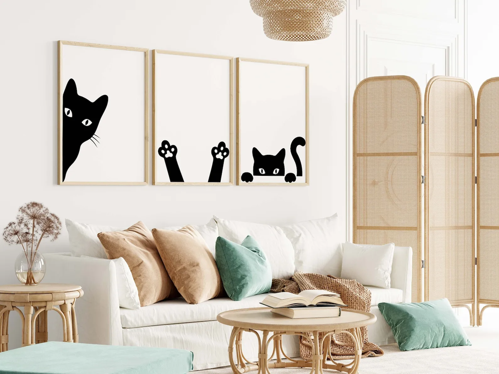 3pcs frameless Canvas Painting 3pcs/Set Funny Black Cat Illustration Art Print Frameless Modern Minimalist Canvas Prints for Liv