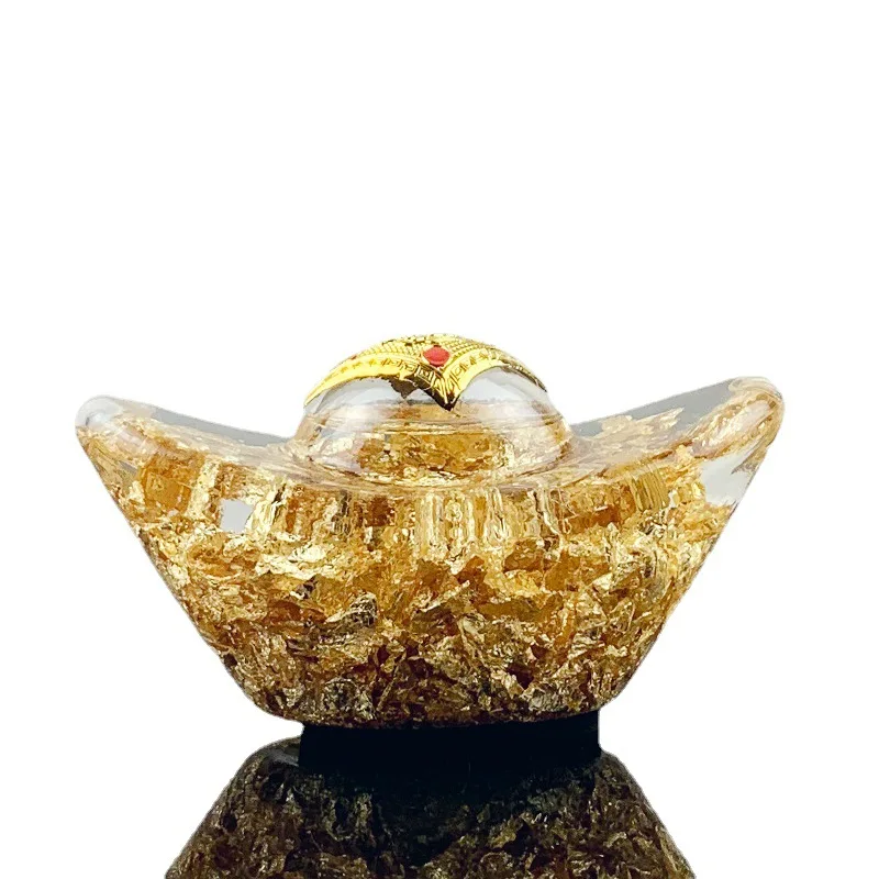 Creative Home Decoration Gold Foil Crystal Apple Lucky Ornament Gold Foil Crystal Ingot Desktop Decoration Ornament Props Gift