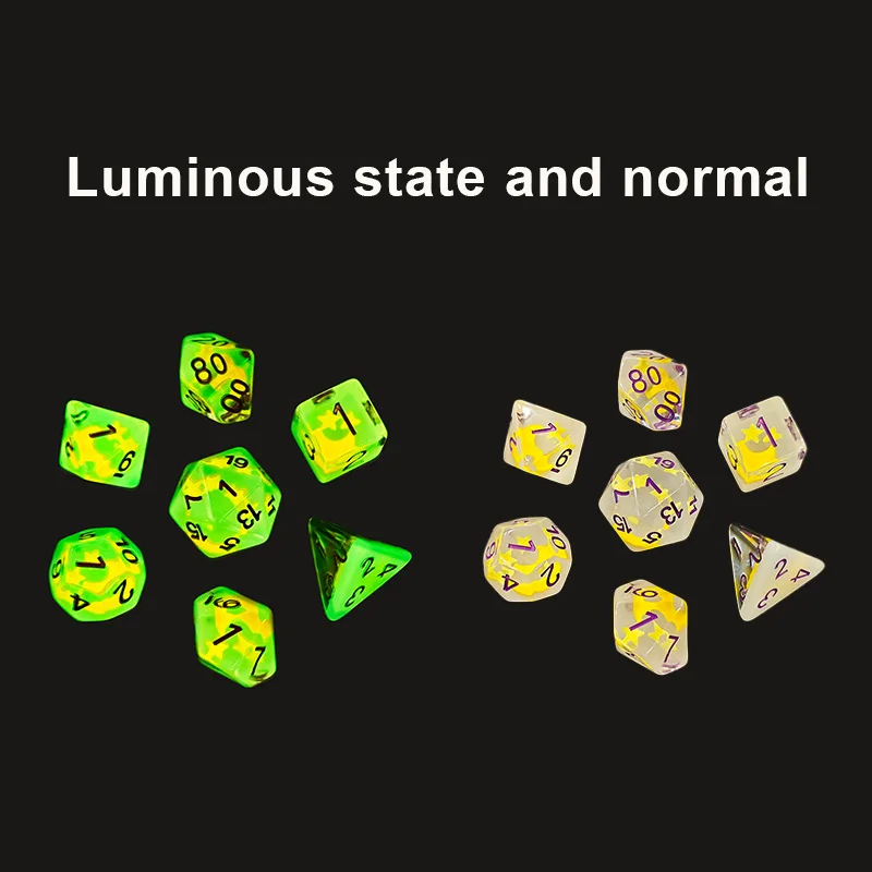 7pcs/set Luminous Polyhedral Dice Stars Moon Resin Dice Set Number Decorations for DND TRPG Games Board Games Accessories