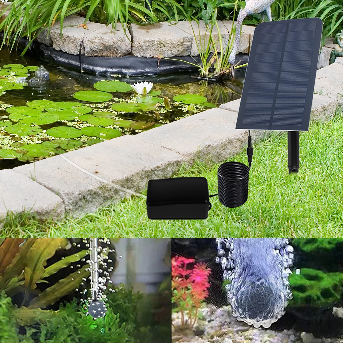 

Solar Water Air Pump 5V 2.5W Solar Panel Powered Oxygen Pump with Air Bubble Stones Low Noise Solar Air Fountain Pump Pond Air