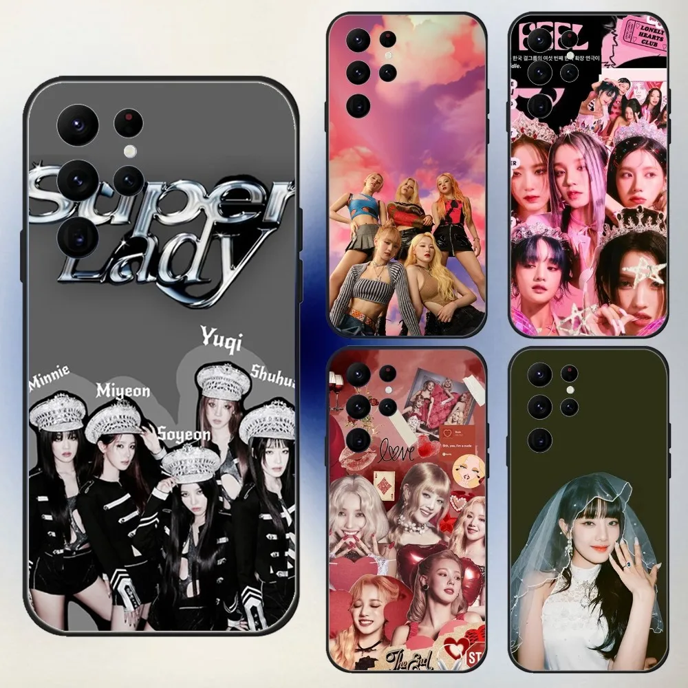 Kpop G idle Super Lady  Phone Case For Samsung S24,23,22,30,21,10,9,Ultra,Plus,Lite,FE,5G Black Soft Case