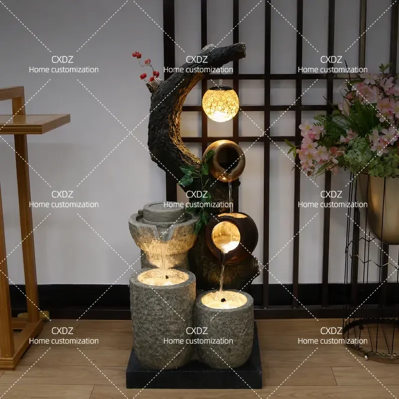 Stone Grinding Feng Shui Wheel Indoor Rockery Flowing Water Fountain Wealth Attracting Landscape Balcony Living Room Chinese