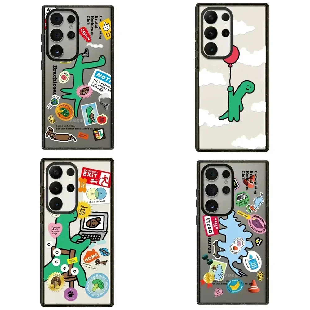 Cute Dinosaur Acrylic Black Border Case for Samsung Galaxy S22 S23 S24 Ultra S22+ S23+ S24 Plus Shell