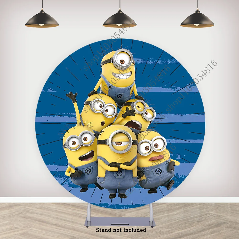 Fondo de fotografía redondo MINISO The Minions para niños lindo azul fiesta de cumpleaños círculo foto fondo cabina zócalo cubre