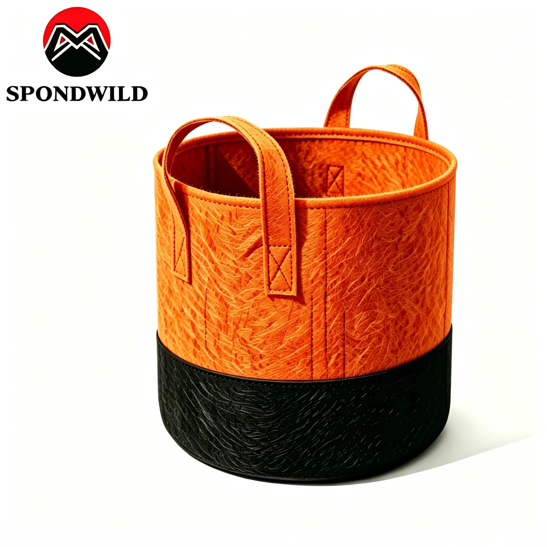 SPONDWILD Felt Grow Bag with Reinforced Handles, Two Tone Orange & Black Aeration Fabric Planter Pot for Vegetables, Herbs & Flo