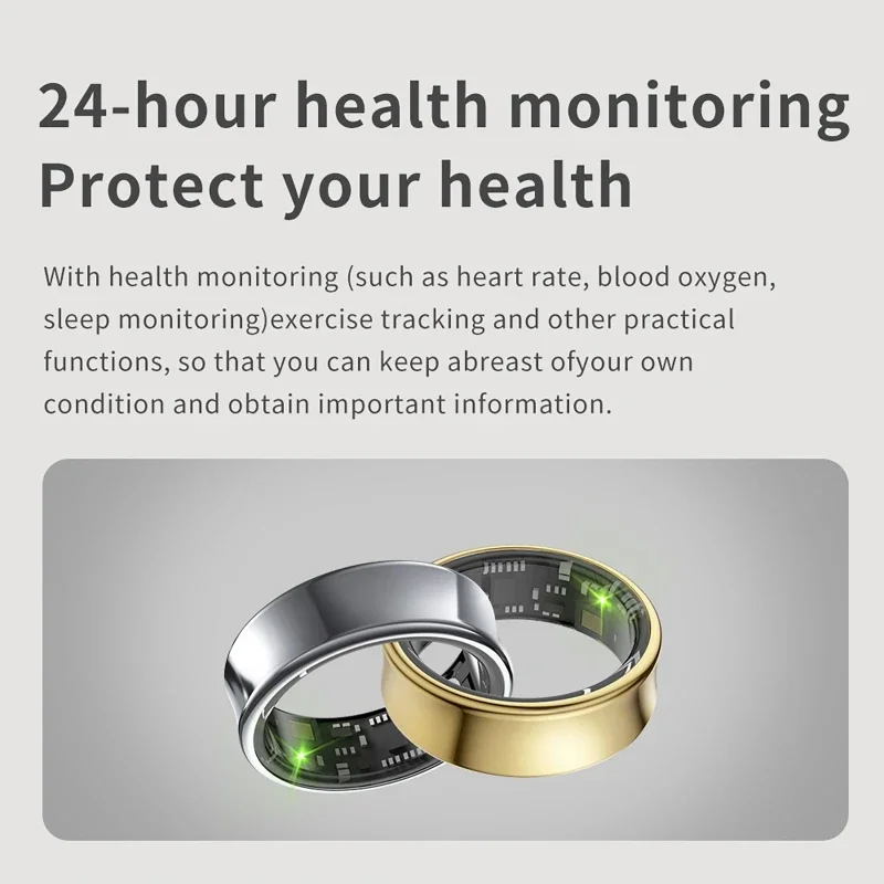 Smart Ring Heart Rate Blood Oxygen Sleep Pressure Exercise Monitoring Sport Modes Tracker 5ATM Waterproof with Charging Case